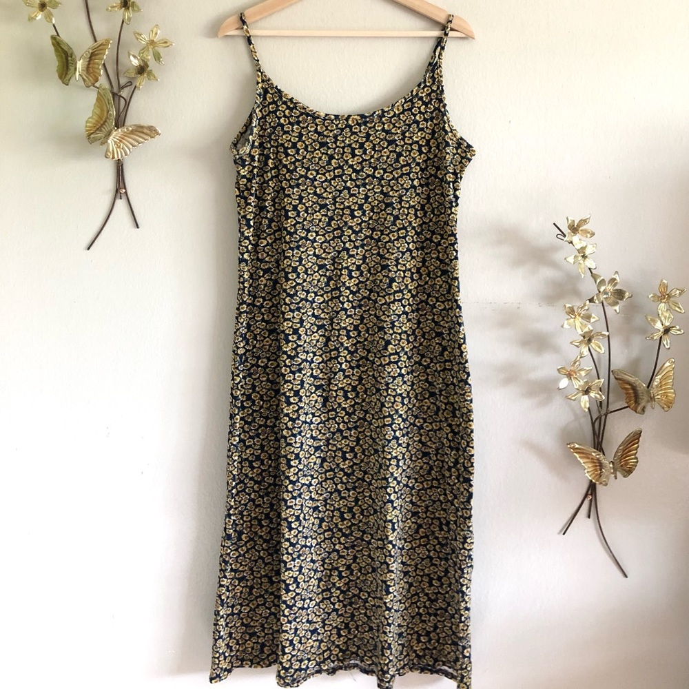 Vintage 90s Sunflower Ribbed Tank Tee Dress
